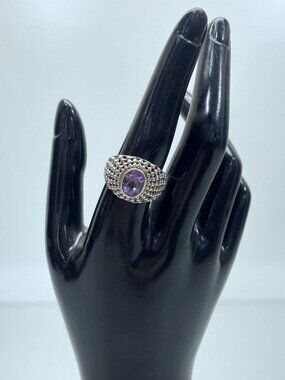 Beautiful Vintage Sterling Silver Faceted Amethyst Gemstone Ring   (Size 8-8.5)
